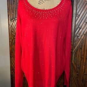 Red Sweater with Embellishments